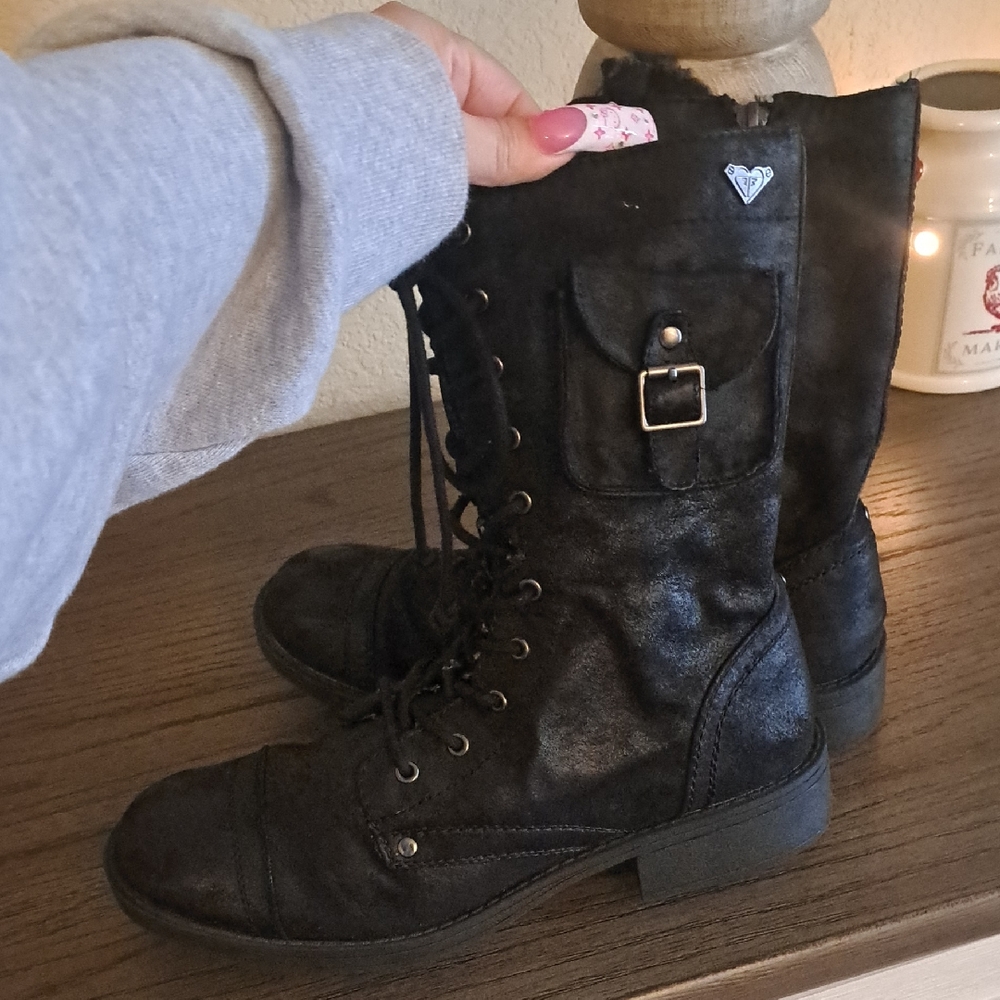Black Roxy Lace-Up Boots